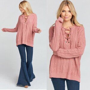 Show Me Your MuMu XS Anthropologie Lace Up Sweater Mauve Pink Lance V Neck
